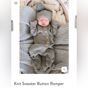 Cade Lane-  Knit Baby Romper with Hat and booties - color, smoke